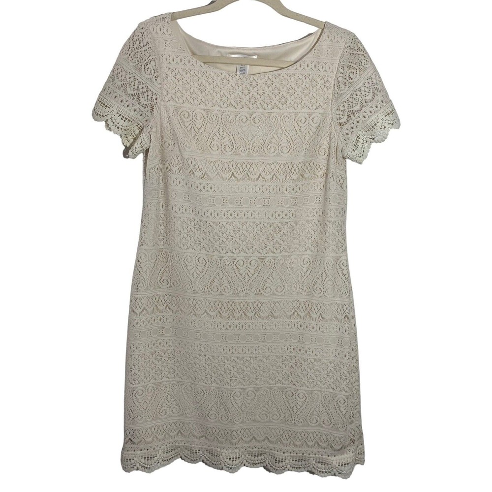 London Times Women’s Size 8 Off White Lined Lace Sheath Mini Dress